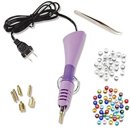 Hot-fix Rhinestone Setter Kit: Applicator Wand with 750 4mm Glass and Multicolor Stones plus Steel Tweezers