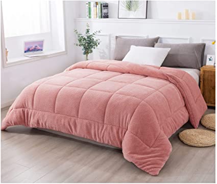 KASENTEX Luxury Plush Sherpa Comforter, Cozy Reversible - Goose Down Alternative Fill, Machine Washable Bedding, Sunset Rose, Queen Size