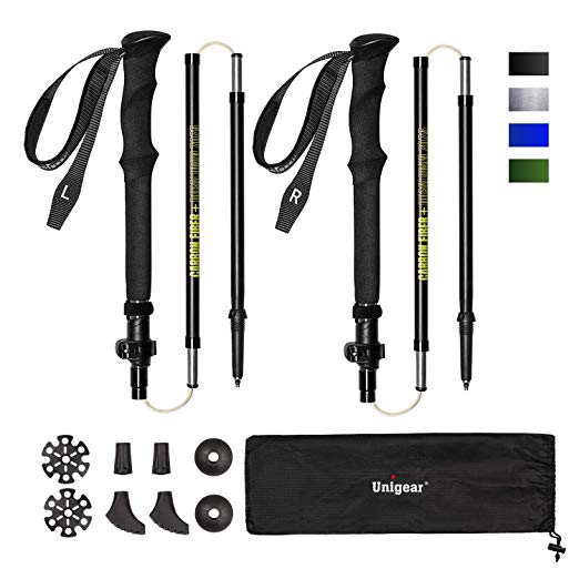 Unigear Trekking Poles, Collapsible and Adjustable Hiking/Walking Sticks with Quick Lock System, Super Strong and Ultralight Carbon Fiber and Aluminum 7075 for Camping, Backpacking, Climbing