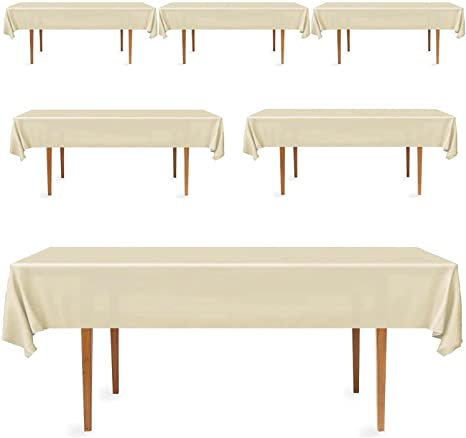 DecorRack 6 Pack Rectangular Tablecloths -BPA- Free Plastic, 54 x 108 inch, Dining Table Cover Cloth, Ivory (6 Pack)