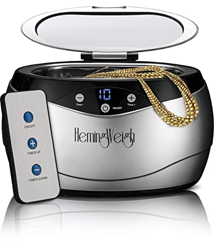 HemingWeigh Ultrasonic Jewelry Cleaner with Remote Control; Large Stainless Steel Tank with Digital Timer; Easy to Operate - for Jewelries, Watches, Eyeglasses, Razors, Dentures, Pacifiers - Silver