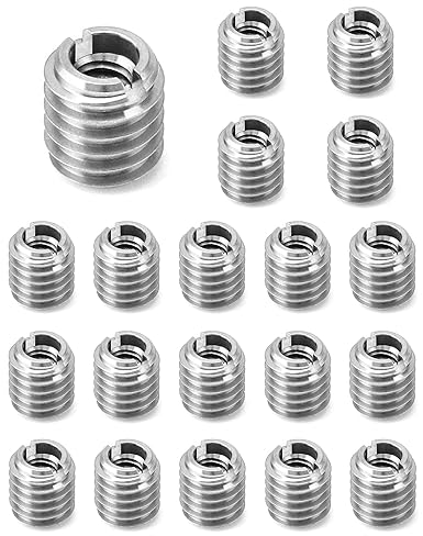 QWORK Stainless Steel Threaded Insert for Hard-Wood, 1/4-20 Internal Threads 20 Pack 5/8" Long Nut Inserts for Hardwoods, Softwoods, Plywood and Composites