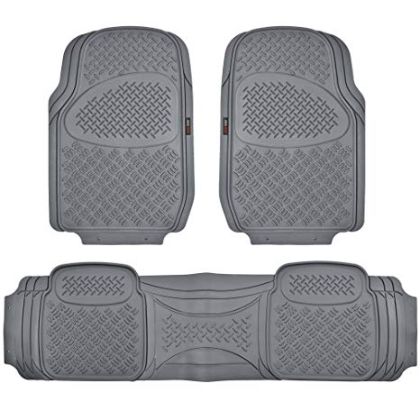 Motor Trend HD FlexTough Rubber Floor Mats for Car Truck SUV & Van - 100% Odorless & Super Heavy Duty (Gray) - MT813GRAMw1