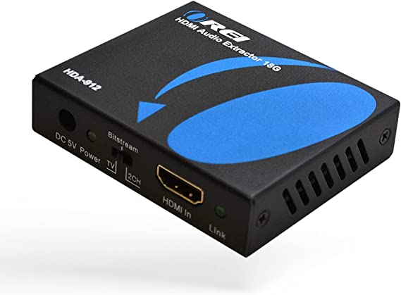 OREI HDA-912 4K 60Hz 18G HDMI 2.0 Audio Converter Extractor - SPDIF   3.5mm Output - HDCP 2.2 - Dolby Digital/DTS Passthrough CEC, HDR, Dolby Vision, HDR10 Support