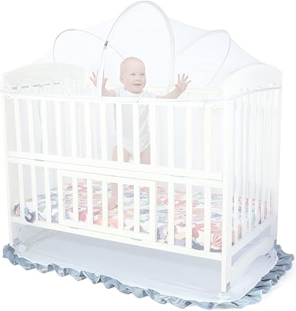 Orzbow Mosquito Net for Crib, Encrypted Baby Toddler Crib Tent Full Cover Safety Net, with Two-Way Zippers, Durable, Strong, Keep Baby Infant from Climbing Out, Falls and Mosquito Bites (White)