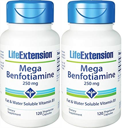 Life Extension Mega Benfotiamine Capsule, 250 Mg, 120 Vegetarian Capsules 2 Bottles