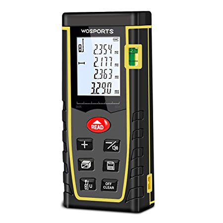 WOSPORTS Laser Measure, 196ft Laser Distance Meter with Bubble Level, 6 Units Transfer Room Measure Distance, Area, Volume and Pythagorean, Battery Included