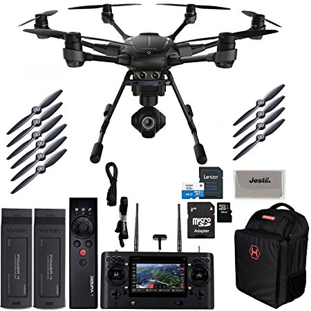 Yuneec Typhoon H PRO Hexacopter with Intel RealSense Collision Avoidance Drone with CGO3  4K Camera, ST16, 2 Batteries, Backpack, Wizard Plus Free 64GB Micro SD and Jestik Microfiber Cloth