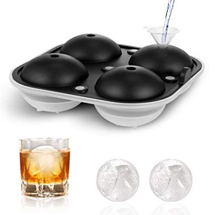 TGJOR Ice Cube Trays, Easy Release Ice Sphere Mold Tray with Silicone Lid, Large Square 2.5 Inch Ice Ball Maker for Whiskey, Cocktail or Homemade (Funnel Included) (one pack)