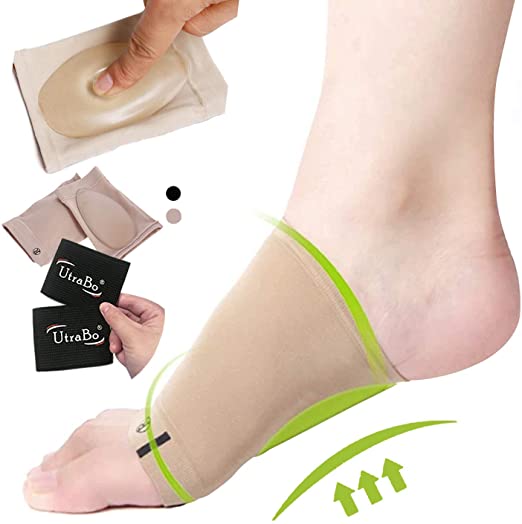 Arch Support Brace for Flat Feet with Gel Pad Inside 2Pairs Plantar Fasciitis Support Brace-Compression Arch Sleeves for Women & Men-Foot Pain Relief for Planter Fasciitis (2*Complexion 2*Black)