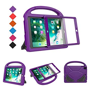 BMOUO Kids Case for New iPad 9.7 2018/2017 - Built-in Screen Protector Shockproof Light Weight Handle Convertible Stand Case Cover for Apple iPad 9.7 Inch 2018 (6th Gen) / 2017 (5th Gen) - Purple