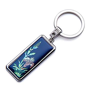 Mother of Pearl Blue Orchid Flower Design Handmade Craft Luxury Novelty Cool Metal Keychain Key Ring Fob Holder