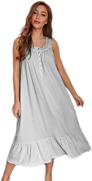 IZZY   TOBY Womens Cotton Nightgown Long Soft Comfy Sleeveless Solid Sleepwear Scoopneck Chemise Full Nightdress