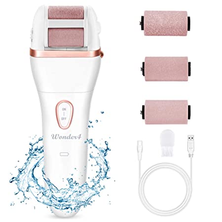 Wonder4 Electric Callus Remover - Rechargeable Electric Foot File Callus Shaver Hard Skin Remover Pedicure Tools with 3 in 1 Roller Heads, for Cracked Heels Calluses and Dead Skin