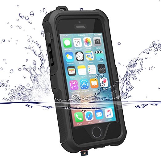ZVE iPhone 5S / SE Waterproof Case, Shockproof Durable Protective Full Body Case Cover for Apple iPhone SE / 5S (iPhone 5S/SE-Black 2)