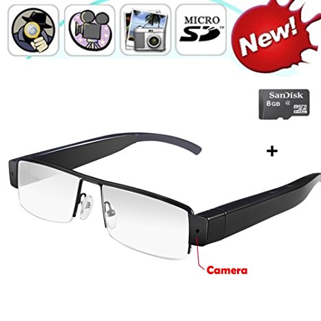 Mofek 8GB 1920x1080P HD Hidden Camera Glasses Eyewear Spy Cam DV Glasses Camcorder with Audio Recording Function