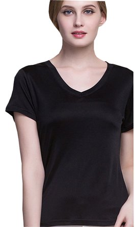 METWAY Women's Short-Sleeve New Mulberry Silk V-Neck T-Shirt
