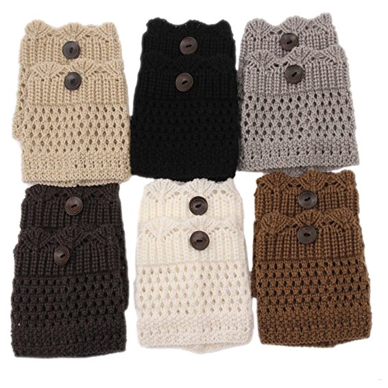 WRISTCHIE Womens Knited Short Boot Cuffs Lace Leg Warmers (Pack of 6)