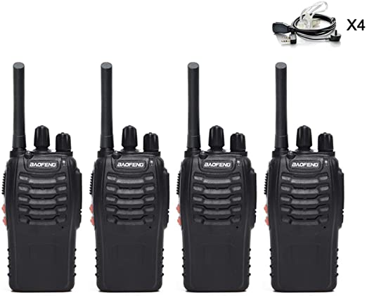 BaoFeng BF-888S(BF-88A) FRS Radio Walkie Talkie 0.5W 16-Channel Two Way Radio with Acoustic Tube Earpiece, LED Flashlight, USB Charger 4 Pack