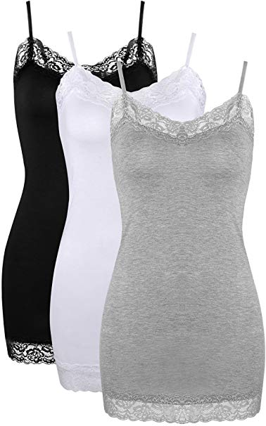 3 Pack Women Tank Tops Lace Cami Camisoles Adjustable Spaghetti Strap Lace Tank Top for Girls Wearing