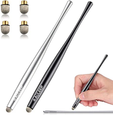AULEEP Capacitive Stylus Pens for Touch Screen 2 Pack with 4 Nanofiber Tips Compatible for Phones, Tablets, iPads, Kindles (Silver and Black)