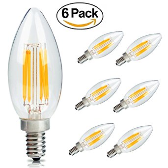 E12 Base 6W LED Candelabra Bulbs, 60 Watt Equivalent, Warm White 2700K, Pack of 6
