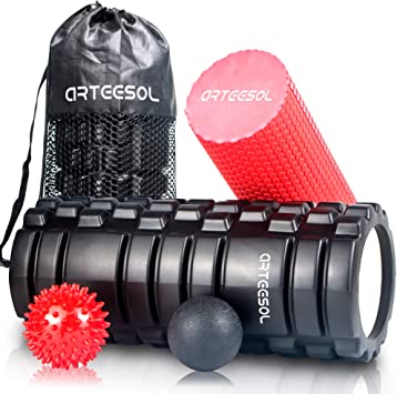 arteesol Foam roller, Trigger Point Foam Roller Massage for Painful Tight Muscles Sports Fitness Muscle Relaxation Smooth Roller 2-in-1 Combo Release Pain Tight Leg Back and Body Relief Four-Piece Set