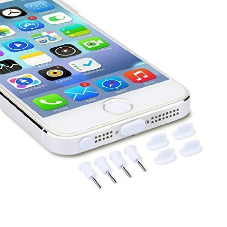 Eityilla(TM)10 Pairs of Anti-Dust Silicone Dock Cover Plug Stopper for Apple iPhone 5 5C 5S 6 Plus / iPad Mini 1 2 3 / iPad Air 2 ,3.5mm Earphone - Integrated SIM Card Removal Tool (White)