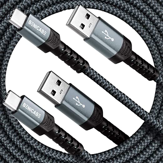 USB Type C Cable 3A Fast Charging, Benicabe(2-Pack 6FT) USB-A to USB-C Charge Braided Cord Compatible with Samsung Galaxy S10 S9 S8 S20 Plus, Note 10 9 8, and Other USB C Charger (2pack-6ft, Grey)