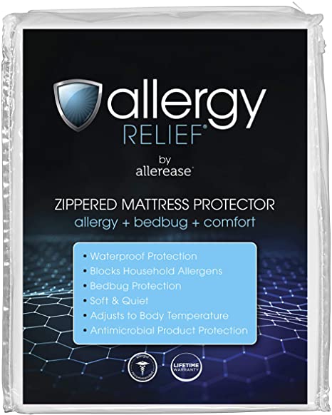 Allergy Relief by AllerEase Zippered Mattress Protector, King Size - Waterproof, Hypoallergenic Mattress Cover, Protects Against Household Allergens & Bed Bugs, Machine Washable