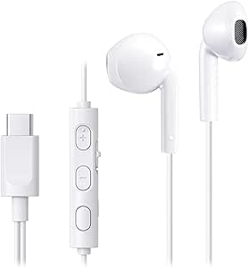 JVC USB-C Wired Earbuds Headphones, Delay-Free for Videos and Gaming, Built-in DAC Reduces Noise and Improves Sound Quality, 10.7 mm Diameter Neodymium Drivers - HAFR17UCW (White)