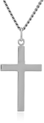 Men's Sterling Silver Solid Polished Cross with Lord's Prayer on Back and Stainless Steel Chain Pendant Necklace, 24"