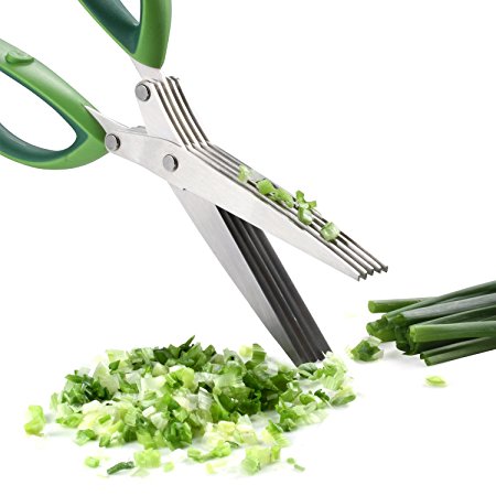 Xpener 5 Blades Herb Scissors with Cleaning Brush,Green