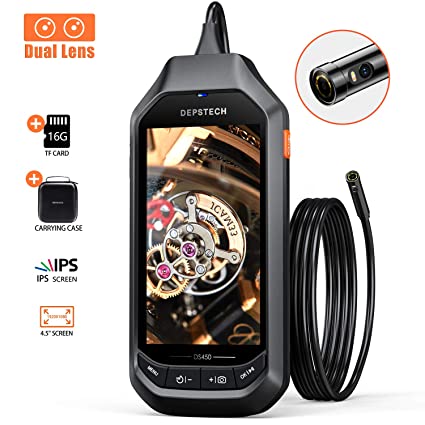 DEPSTECH Endoscope, Borescope Dual Lens with 4.5in IPS Screen, 1080P HD Inspection Camera with 6 Adjustable LED Lights, 3300mAh Battery, 32GB TFCard, 1.96in to 200in Focal Distance (16.5ft)