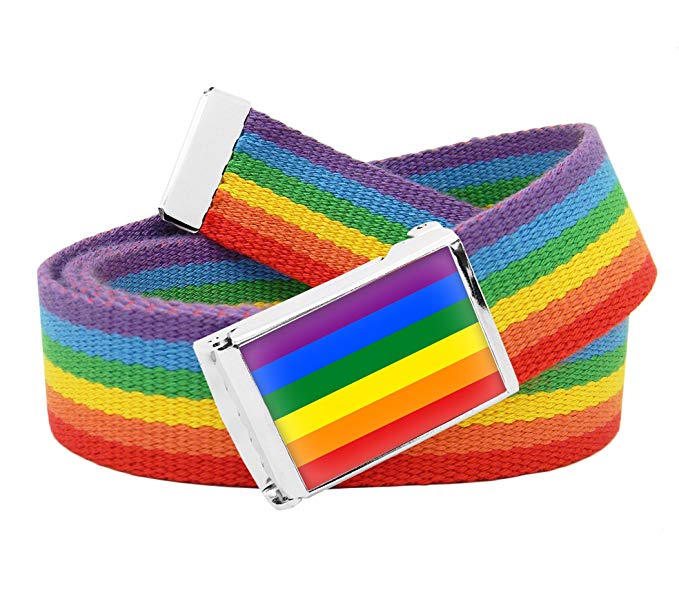 Unisex Rainbow Military Style Adjustable Belt with Cut to Fit Rainbow Canvas Belt