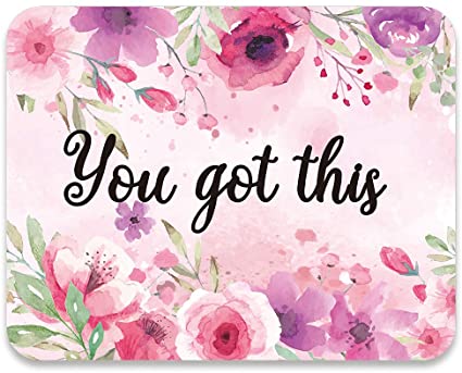 AUDIMI Mouse Pad Pink Foral Design You Got This Inspirational Quote Watercolor Floral Design Mouse Mat for Office Decor