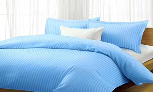 Full Size Light Blue 400 Thread Count 100% Cotton Sheet Set- Dobby Stripe