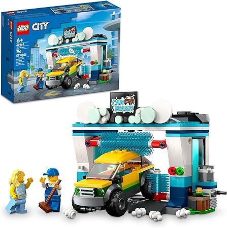 LEGO City Car Wash 60362 Building Toy Set, Fun Gift Idea for Kids Ages 6 , Features Spinnable Washer Brushes and Includes an Automobile and 2 Minifigures