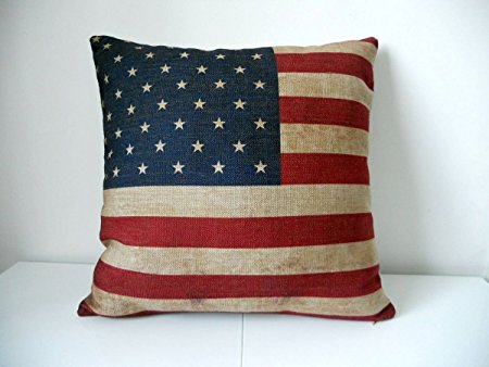 Cotton Linen Square Decorative Throw Pillow Case Cushion Cover (US Flag) 18 "X18 "