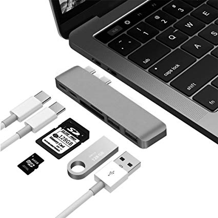 Upworld USB C Hub, 6-in-1 Multi Port Dongle Type-C Hub Adapter for MacBook Pro 2018/2017/2016 13" 15" with Thunderbolt 3, Pass-Through Charging, microSD/SD Card Reader, 2xUSB 3.1 Ports