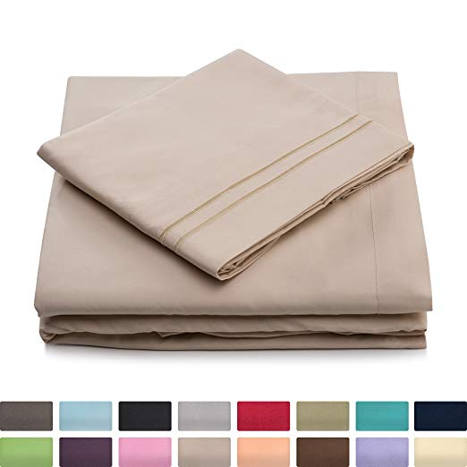 California King Bed Sheets - Cream Luxury Sheet Set - Deep Pocket - Super Soft Hotel Bedding - Cool & Wrinkle Free - 1 Fitted, 1 Flat, 2 Pillow Cases - Beige Cal King Sheets - 4 Piece