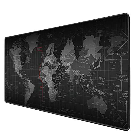 Volare-HK Extended Mouse Pad XXL Gaming Mouse Mat- 35.4"x15.7"x0.12" Dimension Non-slip Rubber Base for Any Surface, World Map Pattern