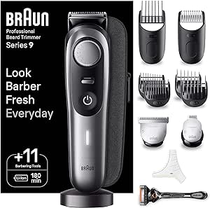 Braun Series 9 Recortadora de Barba, Máquina de Cortar Pelo, Cortapelos Hombre Profesional con Accesorios De Barbero Y 180 Minutos De Autonomía, BT9440