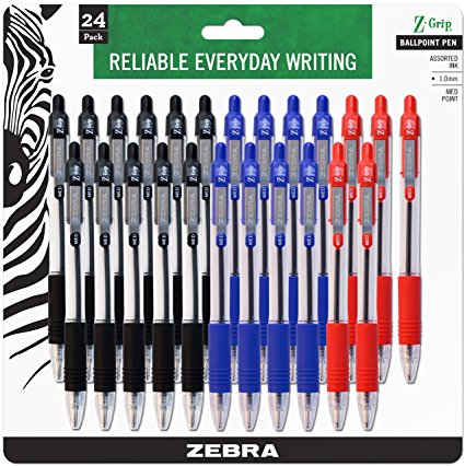 Zebra's Z-Grip Retractable Ballpoint Pen 1.0mm Asst Business Colors 24pk (12224)