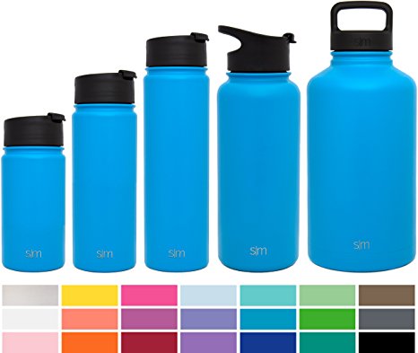 Simple Modern Summit Water Bottle   Extra Lid - Vacuum Insulated Stainless Steel Wide Mouth Hydro Travel Mug - Powder Coated Double-Walled Flask