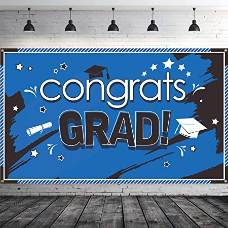 Blulu Graduation Banner Blue 2020 Congrats Grad Banner for Graduation Party Supplies 2020, Large 70.87 x 43.31 Inch Blue Graduation Decorations Fabric Graduation Backdrop (Style 1)