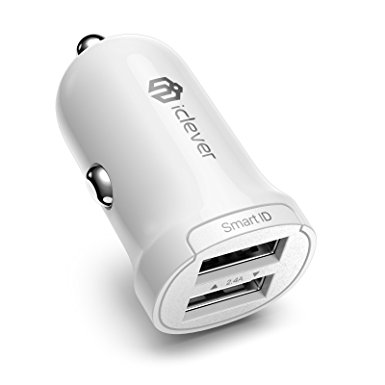 Car Charger, iClever BoostDrive IC-BD01 Mini 24W 4.8A Dual USB Car Charger with SmartID for iPhone, iPad, Samsung, LG and More - White