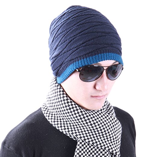 Tirain Men's Stylish Slouchy Cable Knit Beanie Hats Warm Skull Ski Caps