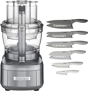 Cuisinart Elemental FP-2GM Food Processor with 11 Cup & 4.5 Cup Workbowls, Gunmetal Bundle with 12-Piece Gray Knife Set C55-12PCG & Blade Guards