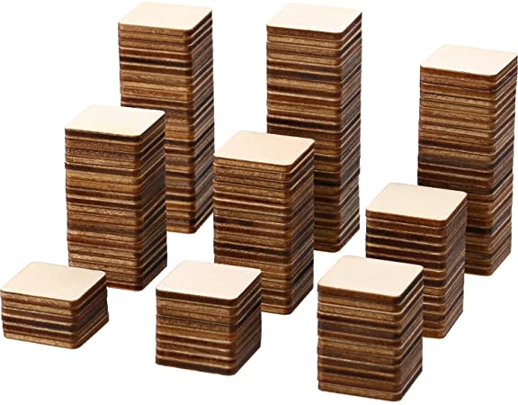 Unfinished Wood Pieces Blank Wood Squares Round Corner Wooden Cutouts for DIY Supplies, Craft, Decoration, Laser Engraving Carving (1 x 1 Inch, 300 Pieces)